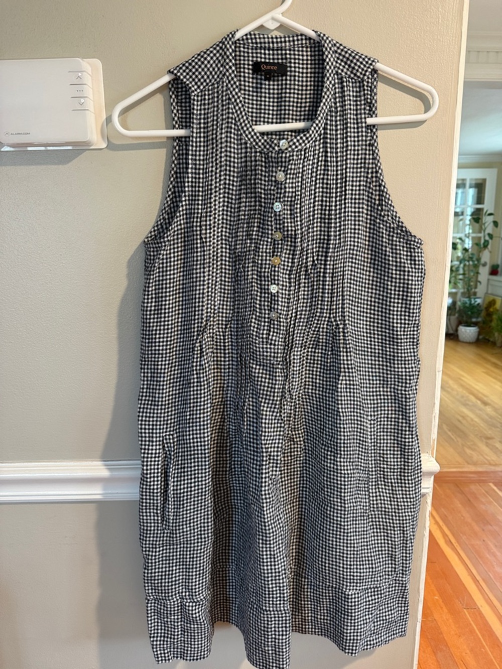 Quince Black & White Gingham Sleeveless Midi Dress